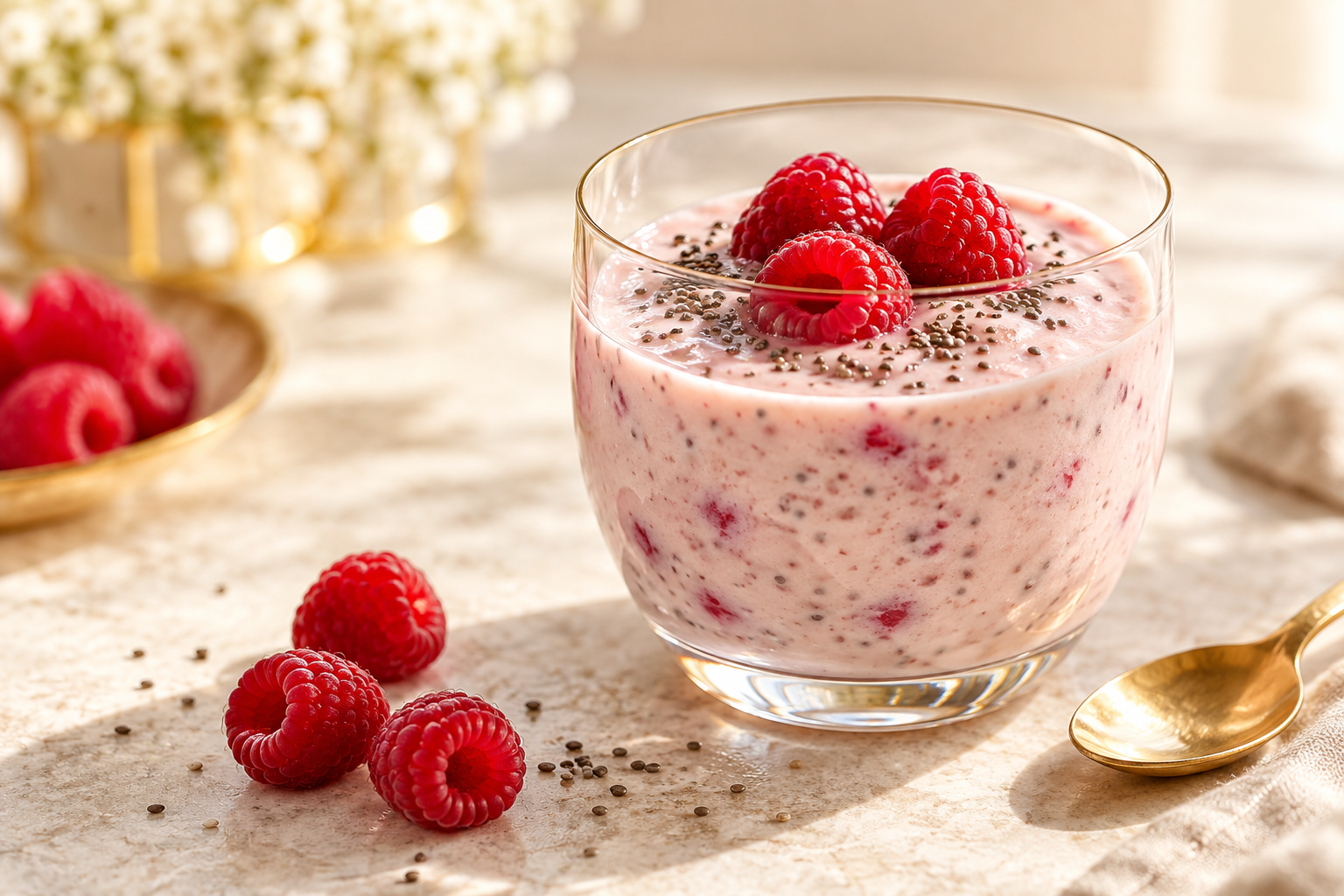 Gelée protéinée au skyr, aux graines de chia et aux framboises